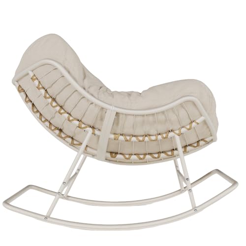 SWITTE Papasan Rocking Chair Outdoor Indoor, Oversized Wicker with Cushion, Gray H68308