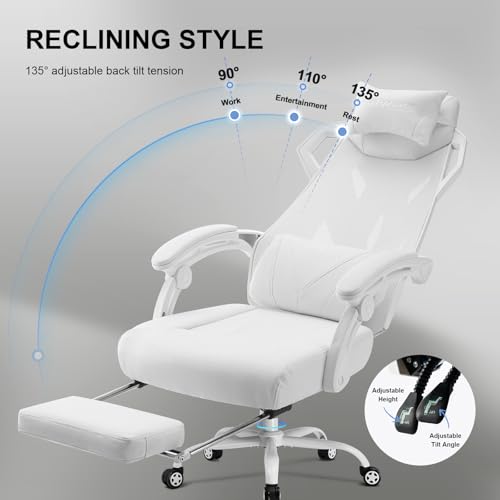 GTRACING Gaming Chair with Mesh Back, Footrest and Lumbar Support, White K3123