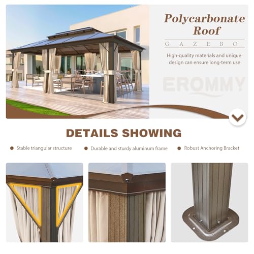 EROMMY 10' x 12' Hardtop Gazebo with Aluminum Frame and Double Roof Q573