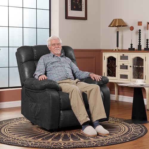 FLEXISPOT XL31 Power Lift Recliner Chair for Elderly, Electric Massage & Heat, PU Leather, Black C786106