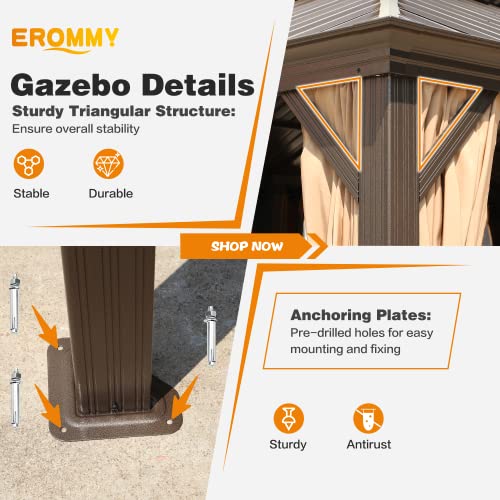 EROMMY 14'x20' Hardtop Gazebo Double Roof Galvanized Steel Outdoor Pavilion G3084