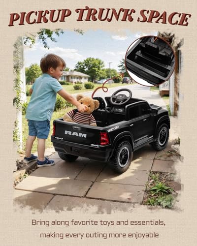 12V Licensed Ram 1500 Ride on Truck for Kids with Parent Remote Control, Black I703183