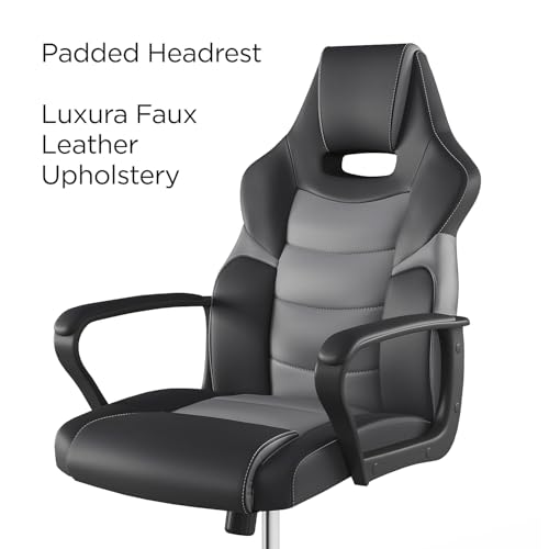 STAPLES Emerge Vector Luxura Faux Leather Gaming Chair, Black & Gray M348168