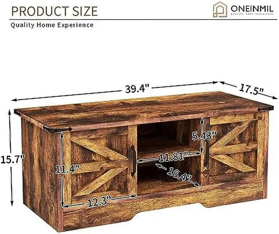 HBBOOMLIFE Coffee Table with Barn Doors, Farmhouse White S2408
