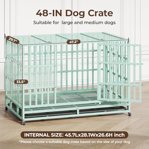 48 Inch Heavy Duty Dog Crate with Wheels and Double Door A25580