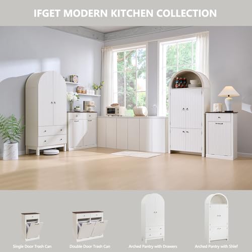 71" Tall Arched Kitchen Pantry, Modern Fluted Wood Storage Cabinet with Doors A419441
