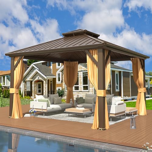 EROMMY 14'x20' Hardtop Gazebo Double Roof Galvanized Steel Outdoor Pavilion G3084
