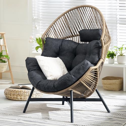 Bme Heavy Duty Wicker Egg Chair for Indoor & Outdoor, Black Base N148