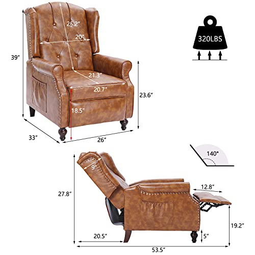 Wingback Recliner Chair with Massage and Heat, Tufted Fabric, Wooden Legs D91574
