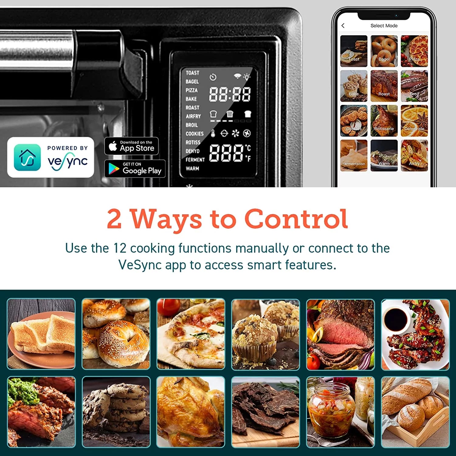 COSORI Smart Air Fryer Toaster Oven, 32-Quart, Stainless Steel, Black K7379