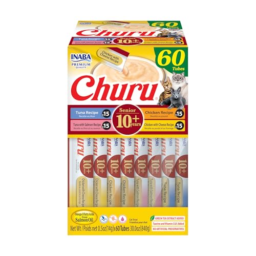 INABA Churu for Senior 10+ Creamy Lickable Cat Treats, Tuna & Chicken, 40 Tubes D3392