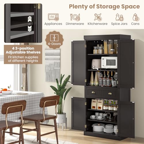 Tangkula 72" Tall Kitchen Pantry Cabinet with 2 Cabinets and Drawer X61390
