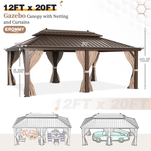 EROMMY 14'x20' Hardtop Gazebo Double Roof Galvanized Steel Outdoor Pavilion G3084