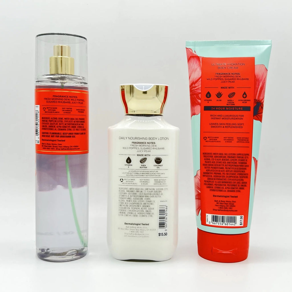Bath & Body Works Poppy 3-Piece Fragrance Mist, Lotion & Cream Set M5068
