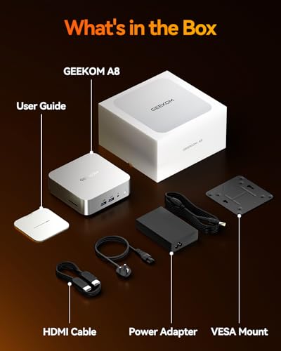 GEEKOM A8 Mini PC, AMD Ryzen 7, 32GB DDR5, 1TB SSD, Windows 11 Pro U24368