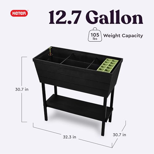 Keter Urban Bloomer 12.7 Gallon Raised Garden Bed Planter, Dark Grey A865