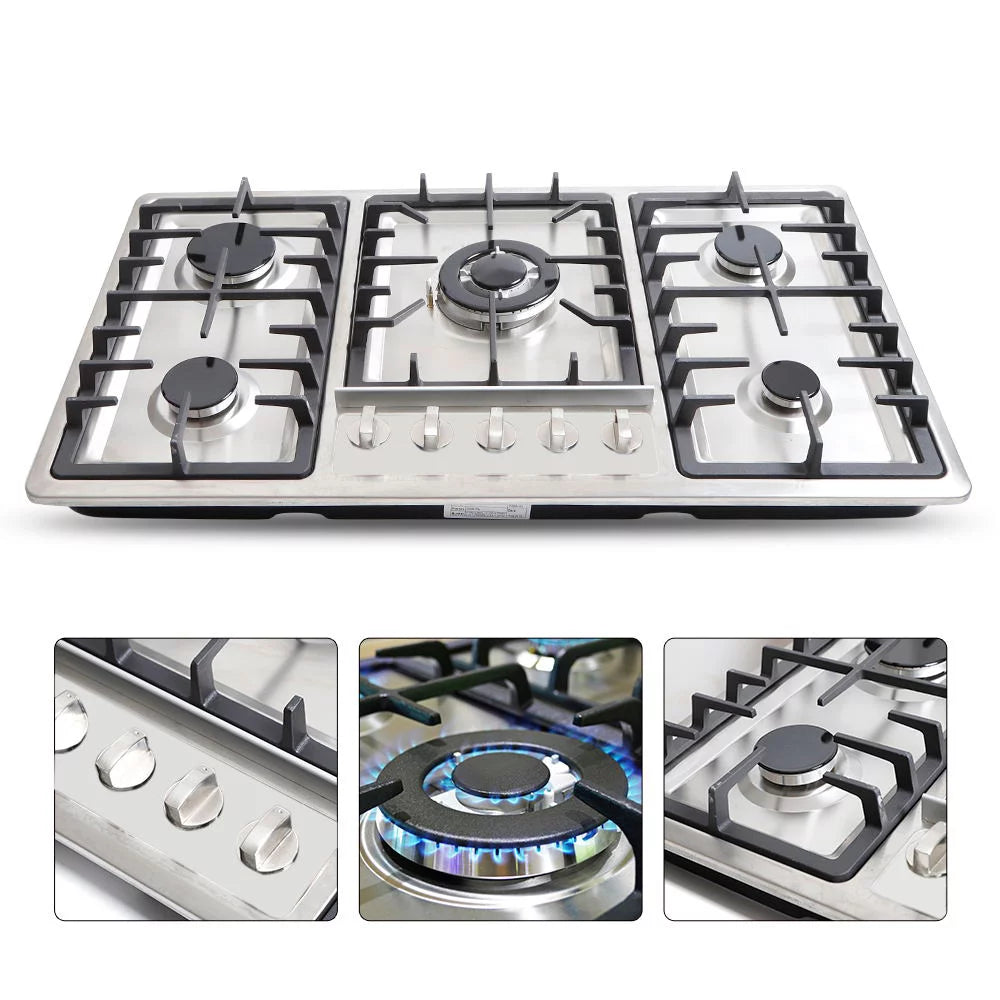 WUZSTAR Built-In 5 Burner Gas Cooktop, Stainless Steel Z553035