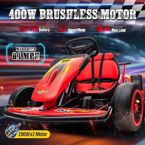 24V Electric Go Kart for Kids with 400W Motors, EVA Tires, Rose Red N76721