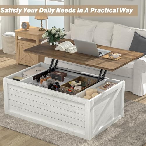 Farmhouse Lift Top Coffee Table with Storage, 48 Inch White C8240