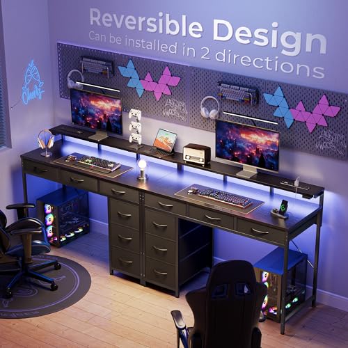 Huuger Gaming Desk with 6 Drawers, LED Lights, 47 Inch, Black N423283