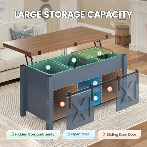 SEDETA Lift Top Coffee Table with Storage, Convertible Dining Table, Grey M719