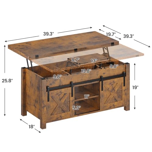SEDETA Lift Top Coffee Table with Storage, Convertible Dining Table, Grey M719