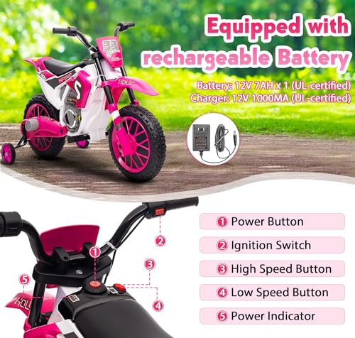 TOBBI Kids 12V Electric Ride-On Motorcycle Dirt Bike for Toddlers, Blue E552