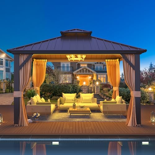 EROMMY 10' x 12' Hardtop Gazebo with Aluminum Frame and Double Roof Q573