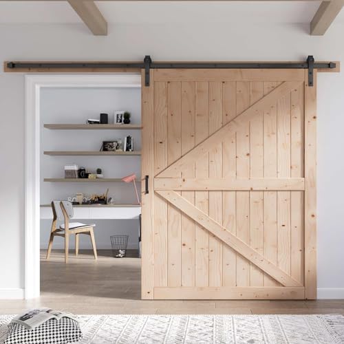 FREDBECK 48in x 80in Sliding Wood Barn Door with 8FT Hardware Kit V8036