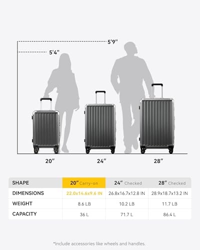 LUGGEX Aluminum Frame Carry On Luggage, 20 Inch Hard Shell Suitcase, Charcoal Metallic V31867