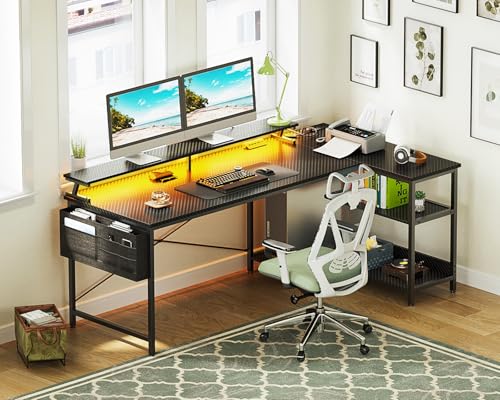 ODK 48 Inch L Shaped Gaming Desk with USB Charging Ports and LED Lights S136