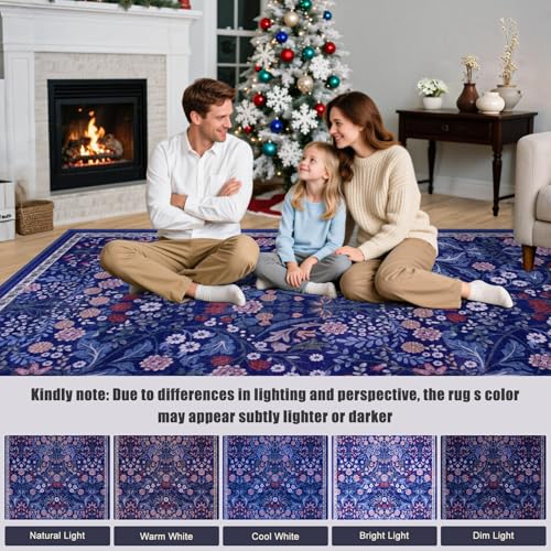 8x10 Floral Washable Area Rug for Living Room, Vintage Soft Non-Slip Carpet Z978379