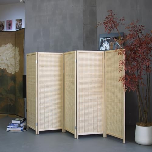 3 Panel Bamboo Room Divider, Double Sided, Brown, 47.2"H E393