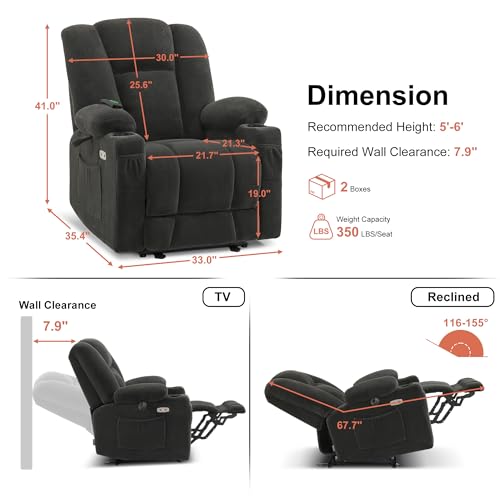 MCombo Zero Gravity Power Recliner Chair with Heat and Vibration Massage, USB & Type C Ports, Cup Holders, Fabric 8015 (Brown) Z599462