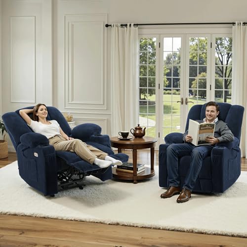 MCombo Zero Gravity Power Recliner Chair with Heat and Vibration Massage, USB & Type C Ports, Cup Holders, Fabric 8015 (Brown) Z599462