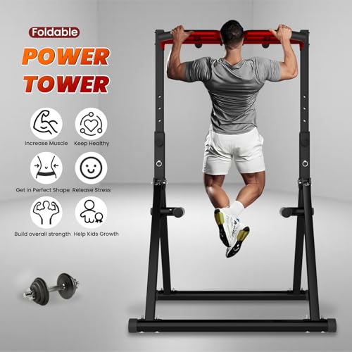 Power Tower Pull Up Dip Station Foldable Adjustable Home Gym Z306594