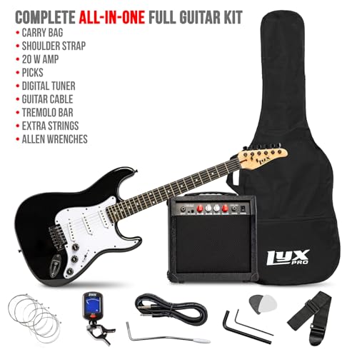 LyxPro Electric Guitar 39" Beginner Starter Kit with 20W Amp, Black B69338