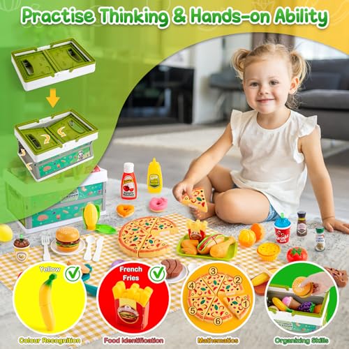 78Pc Pretend Play Food for Kids Kitchen with Storage Basket U2466