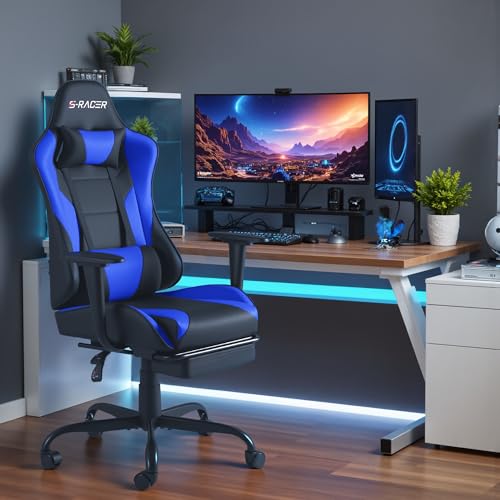 Homall Gaming Chair with Footrest and Massage Lumbar Support, Black T748