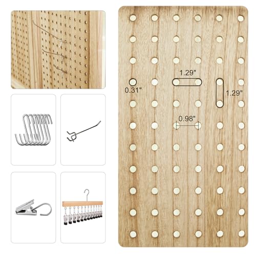 Pegboard Display 5.6Ft Wooden Room Divider Folding Privacy Screen Freestanding Wall Organizer, 4 Panels, Natural C603
