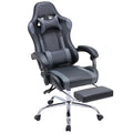DUMOS Ergonomic Gaming Desk Chair - PU Leather Recliner with Footrest, Lumbar Support, Headrest, Fixed Armrests, Height Adjustable, 360° Swivel, Grey, for Adults