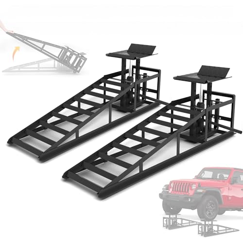 2 Pack Hydraulic Car Ramps, 11050LBS 5T Car Ramp High Lift 9"-14.2", Heavy Duty Steel Car Lift Ramp, Automotive Truck Service Ramps for Oil Changes Support Jack for Maintenance, Black