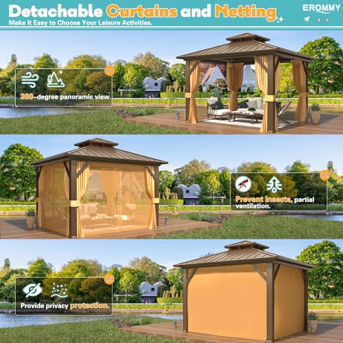 EROMMY 14'x20' Hardtop Gazebo Double Roof Galvanized Steel Outdoor Pavilion G3084