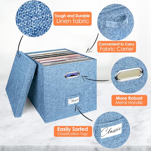 Vinyl Record Storage Box for 50 LPs, Stackable Linen Crate with Lid P294298