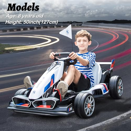 FORESEE 36V BMW Licensed Kids Electric Go Kart, Battery Powered Ride On Toy with Adjustable Seat, Black F2952