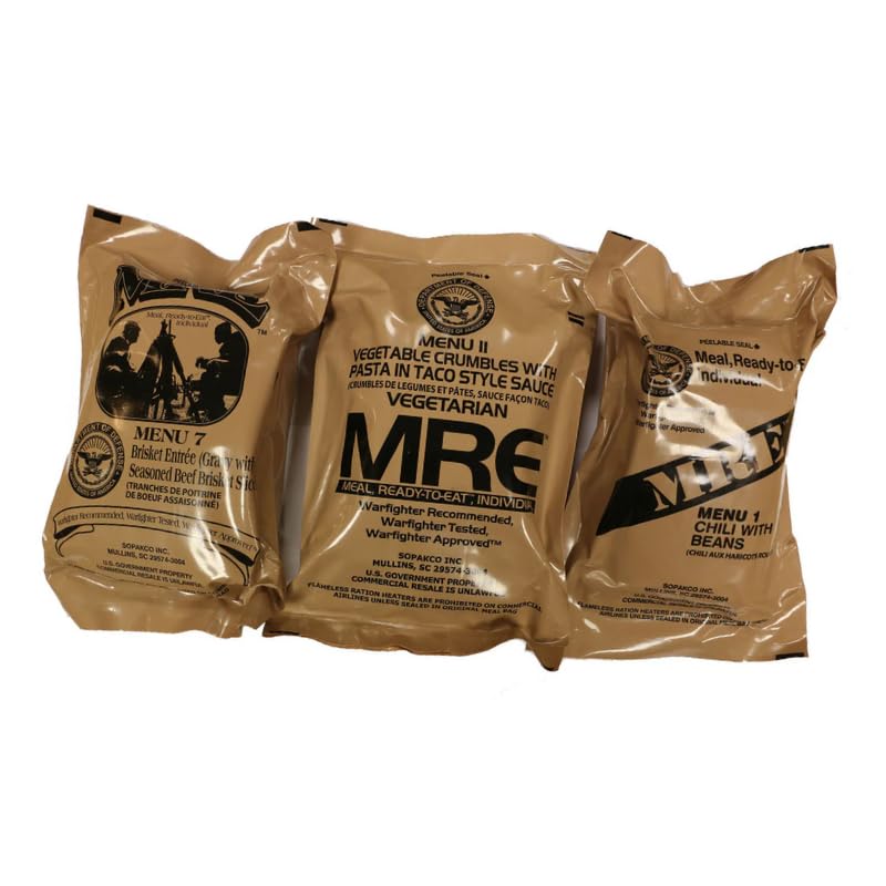 MRE meals military 2024 2025 inspection date 3 pack 1250 cals camping hiking survival N894