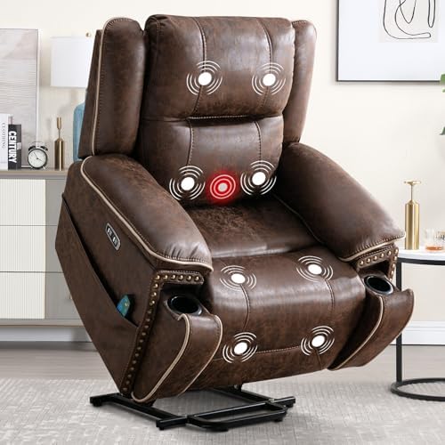 Phoenix Home Dual Motor Power Lift Chair with Massage and Heat, Brown I97460