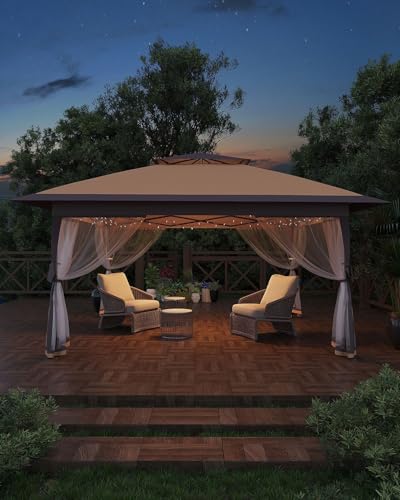 Pop Up Gazebo Tent with Mosquito Netting, Water & UV Resistant - Khaki J83860