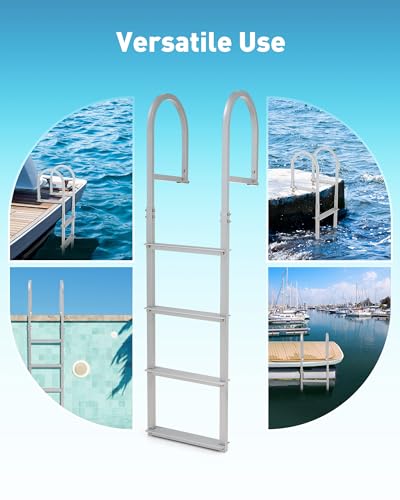 CO-Z 3 Step Removable Dock Ladder for Pontoon Boat, Aluminum Swim Ladder with Nonslip Tread O80708