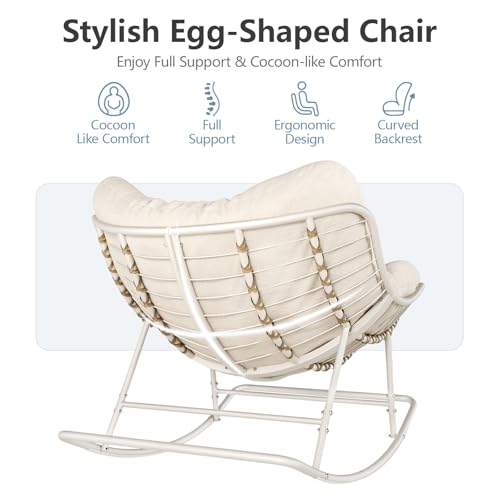 SWITTE Papasan Rocking Chair Outdoor Indoor, Oversized Wicker with Cushion, Gray H68308